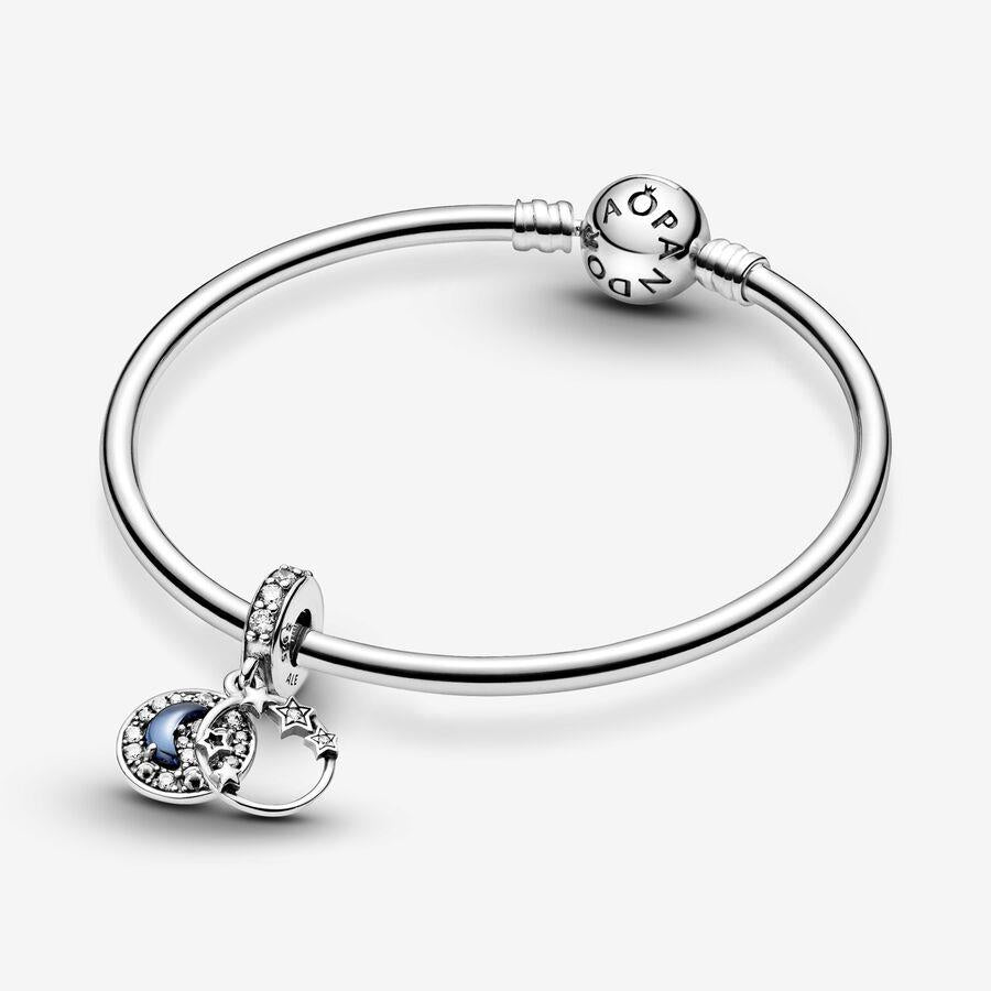 Blue Night Sky Crescent Moon & Stars Dangle Charm Blue Night Sky Crescent Moon & Stars Dangle Charm